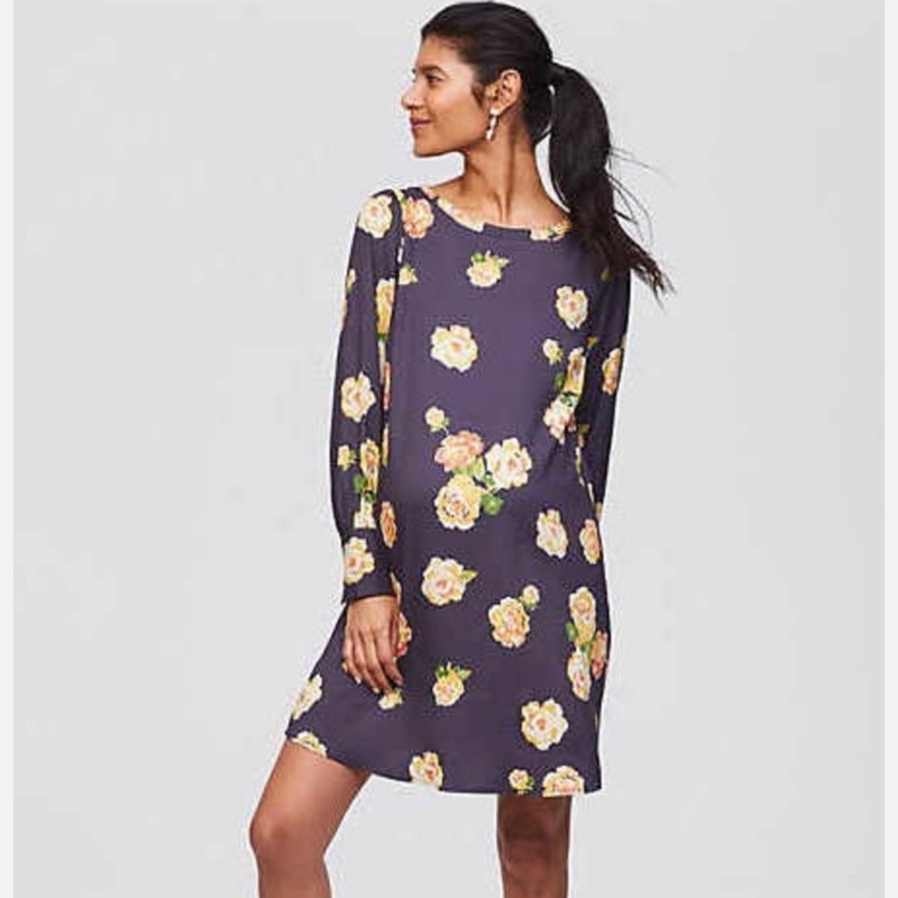 Loft Peony Fluid Shift Dress Sz S